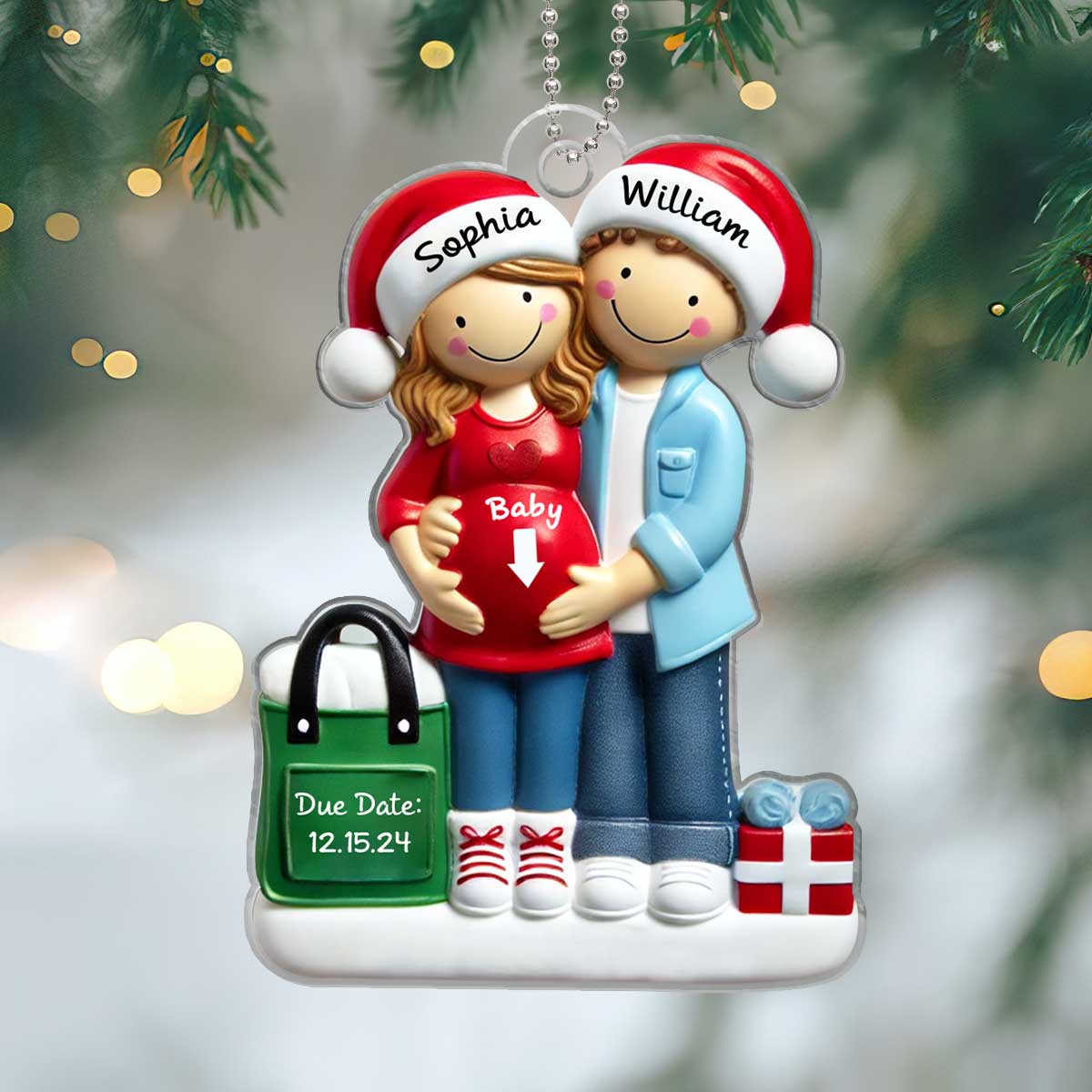 Personalized Baby on the Way Couple Christmas Ornament, 3D Effect Christmas Ornament, Christmas Keepsake for New Parents