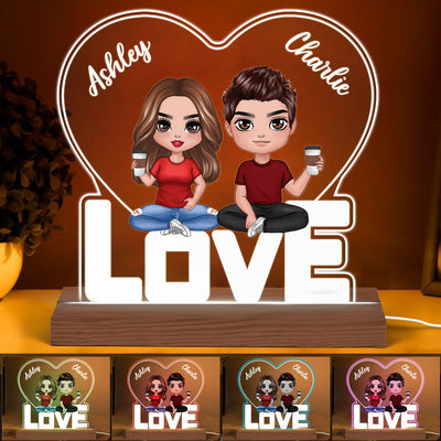 Doll Couple Sitting On LOVE Heart Personalized Custom Shape LED