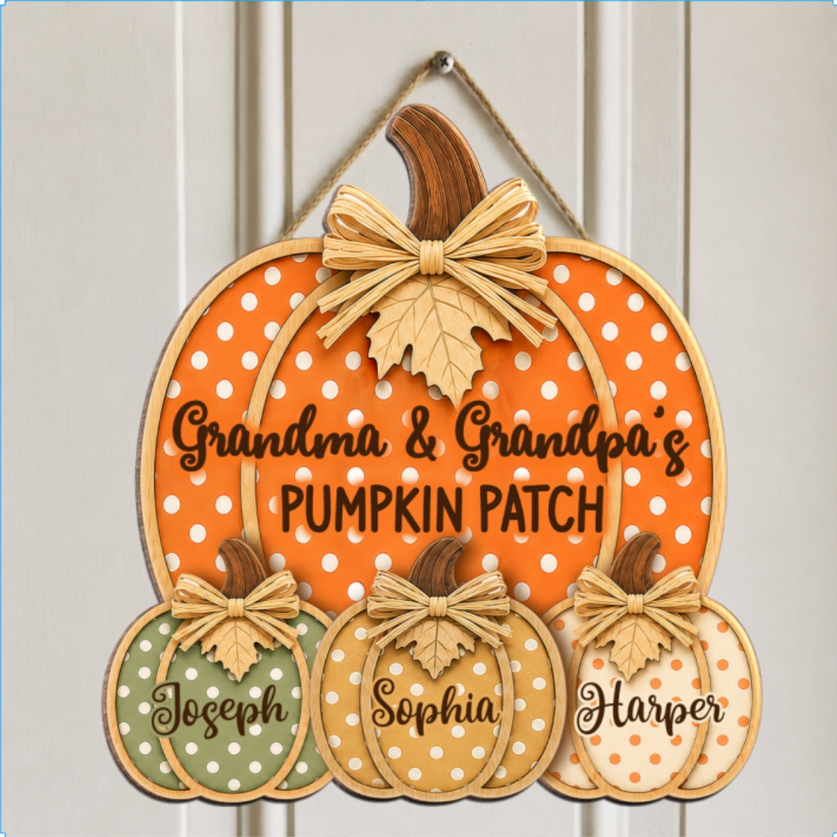 Grandma & Grandpa's Pumpkin Patch Polka Dot 2D Flat Printed - Personalized Door Hanger - Fall Season Decor For Grandparents