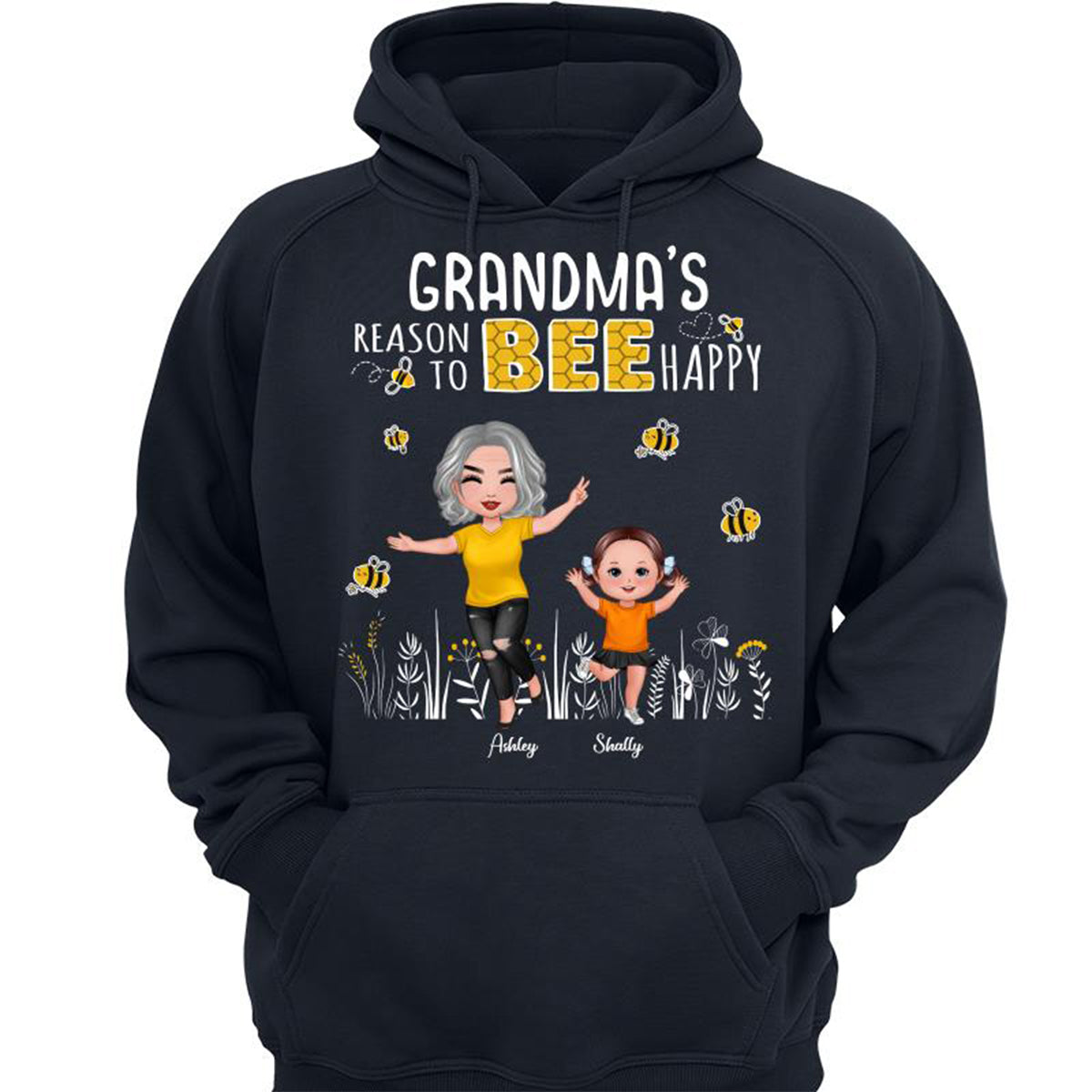 Reasons Bee Happy Doll Grandma & Grandkids Personalized Dark Shirt