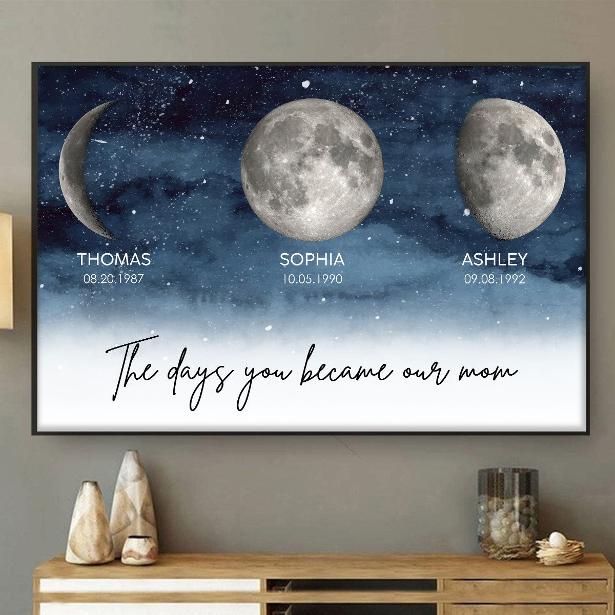 Starry Night The Day You Became our MOM MUM Custom Title Nickname And Kids Birth Moon Phase - Personalized Poster - Heartfelt Mother's Day Gift For Mom, Wife, Grandma