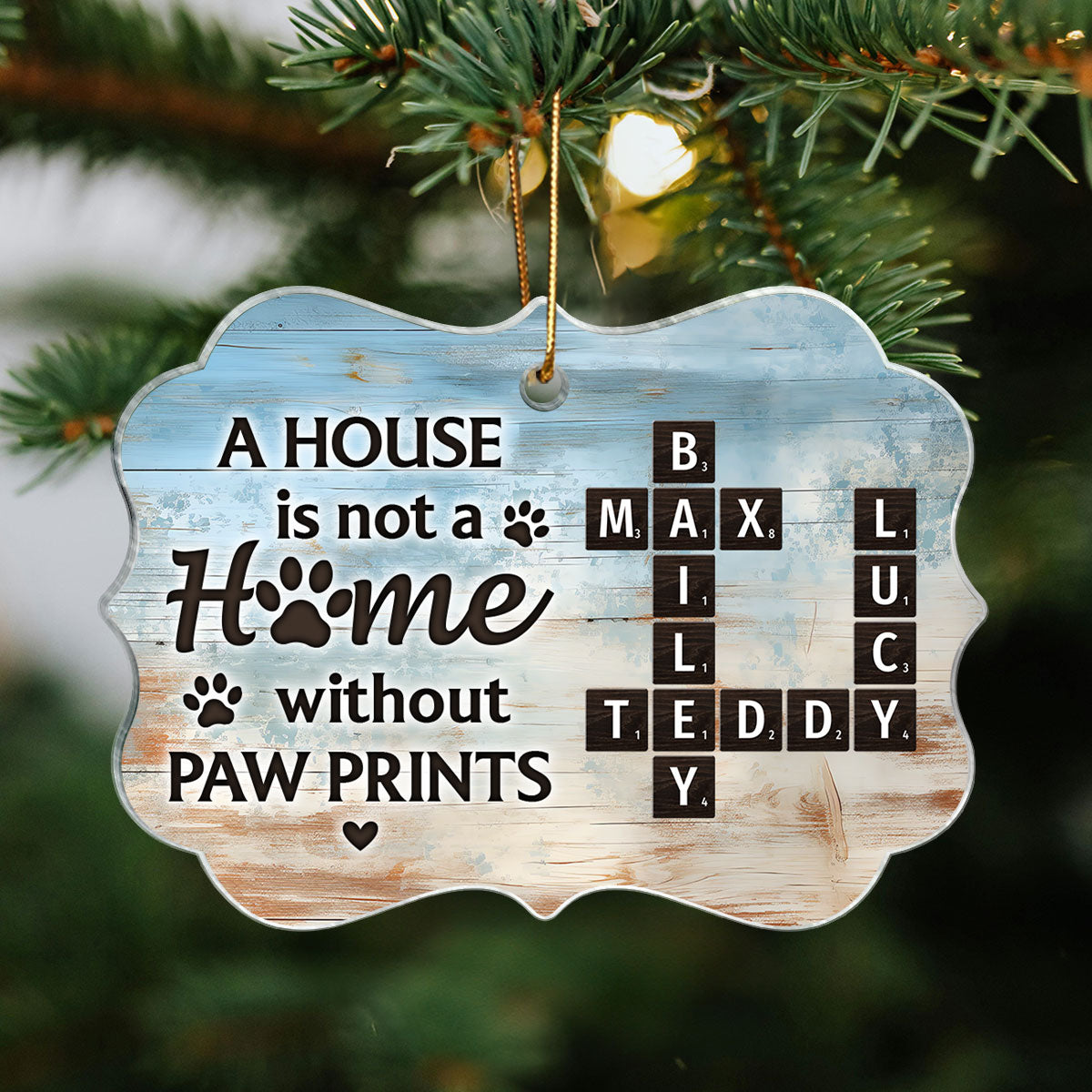 Home With Paw Prints Pet Crossword Puzzle Art Personalized Acrylic Ornament