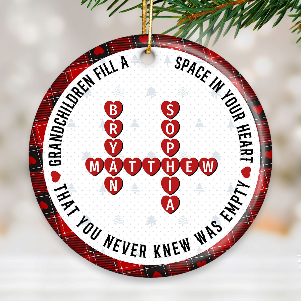 The Love Between A Grandma And Her Grandkids Is Forever, Crossword Puzzle Personalized Ceramic Ornament