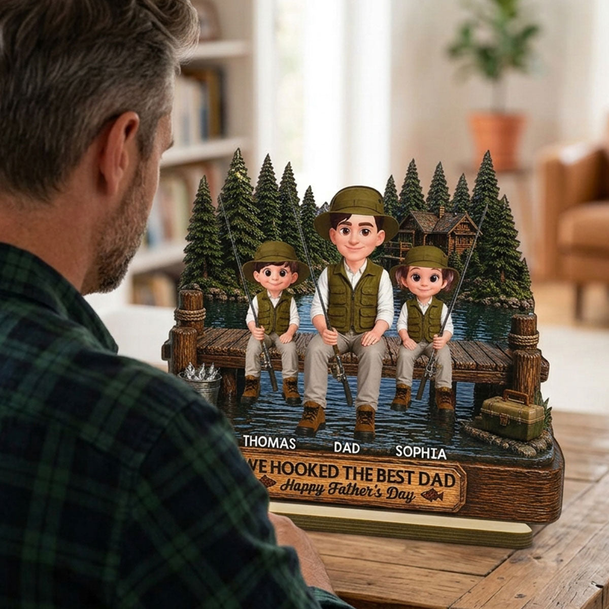 Fishing We Hooked The Best Dad - Personalized 2-Layered Wooden Plaque - Father's Day Gift For Fishing Dad, Fishing Lovers