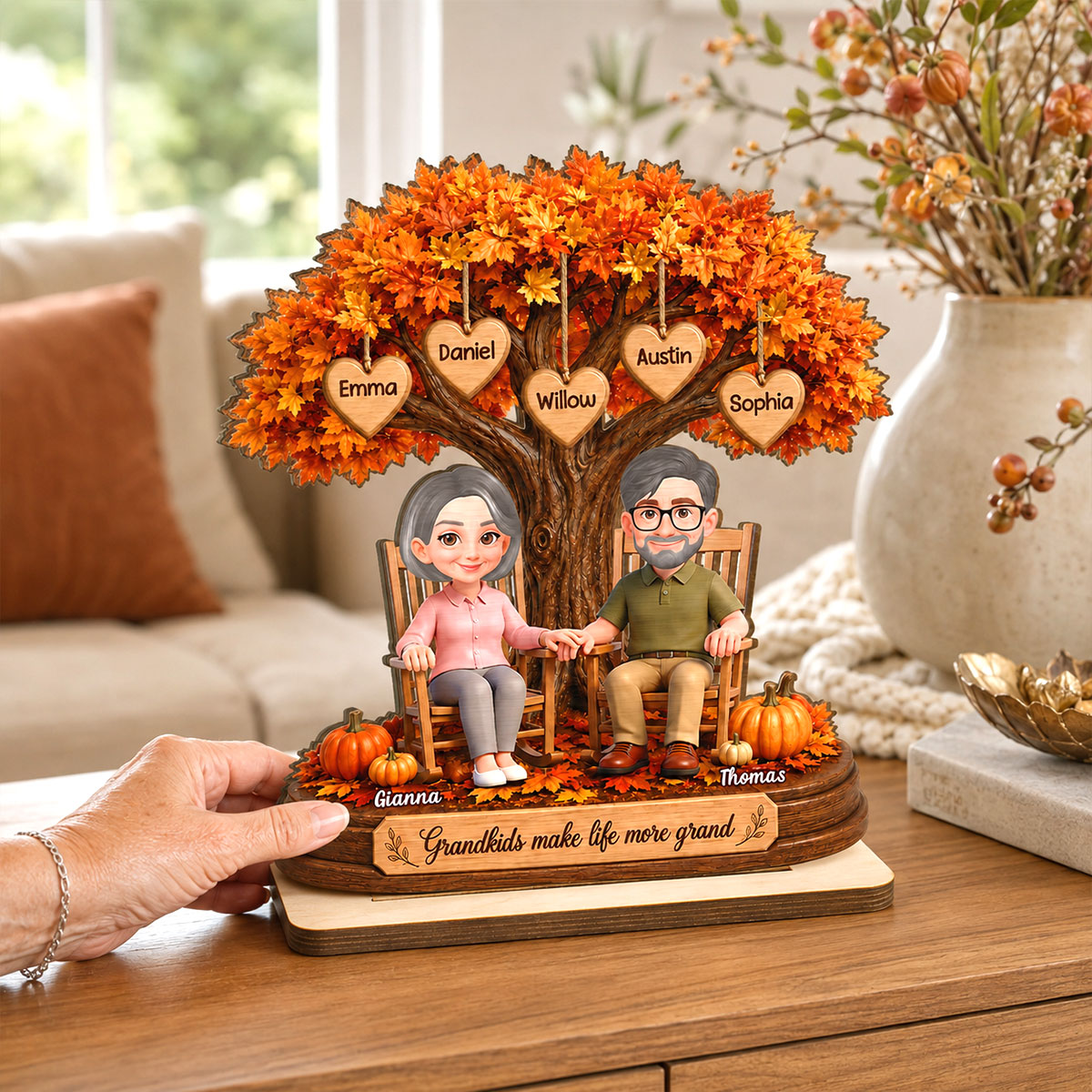 Grandkids Make Life More Grand 2D Flat - Personalized Wooden Plaque - Fall Season Gift For Grandparents