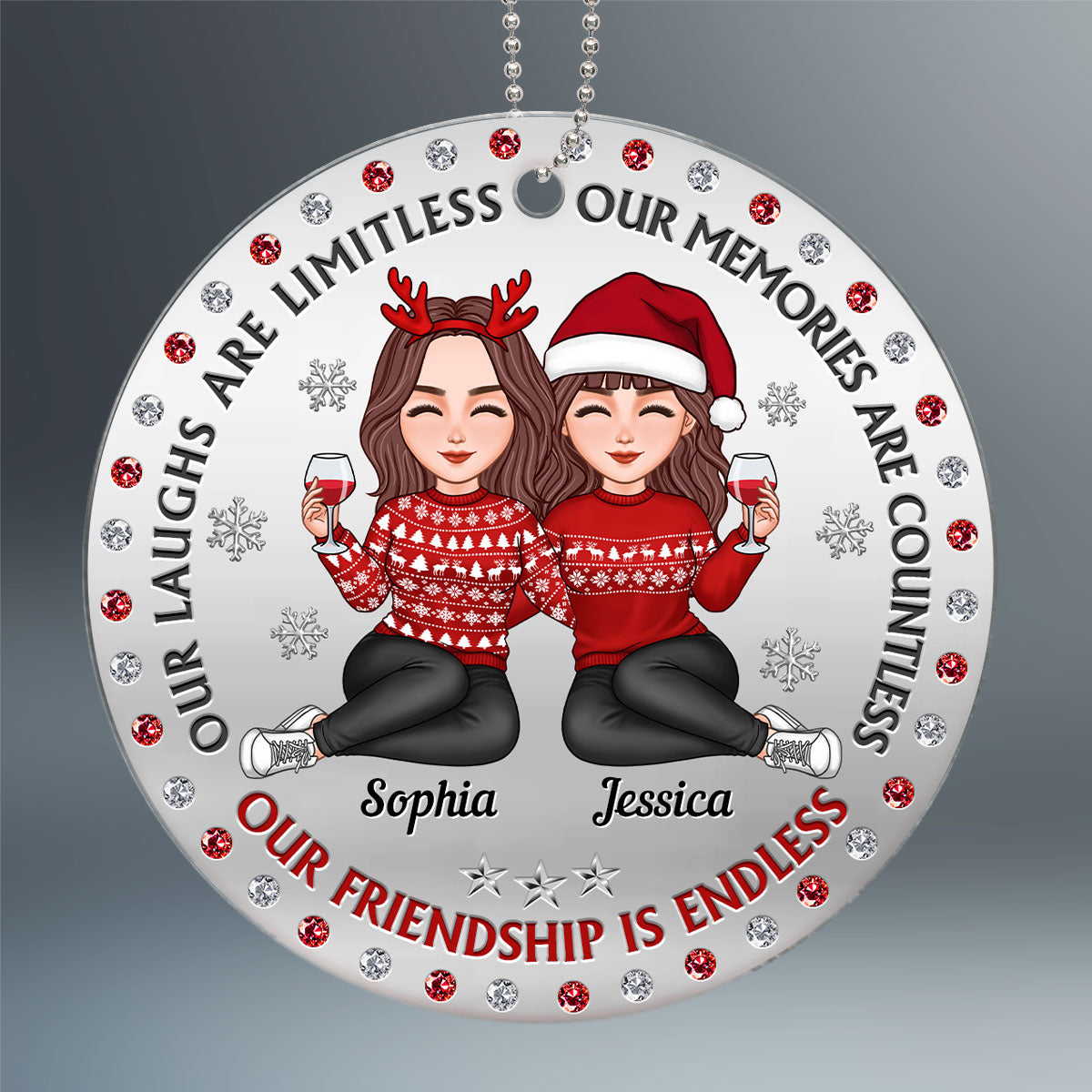 Besties Sitting Together Christmas Gift Personalized Acrylic Ornament