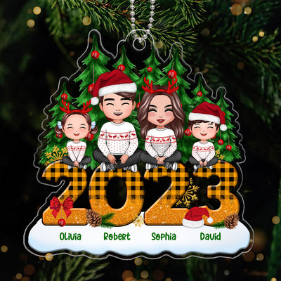 Happy Face Family Crossed Legs Sitting On Yellow 2023 Personalized Acrylic Ornament