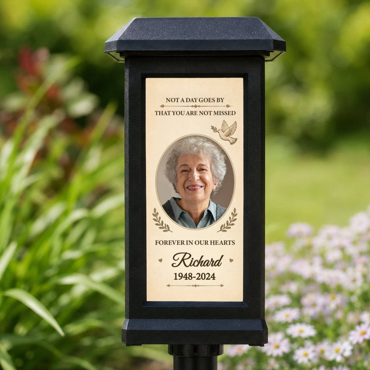 Forever in Our Hearts - Personalized Solar Garden Light - Custom Photo Gravesite Light, Outdoor Remembrance Garden Stake, Loss of Loved One Sympathy Gift