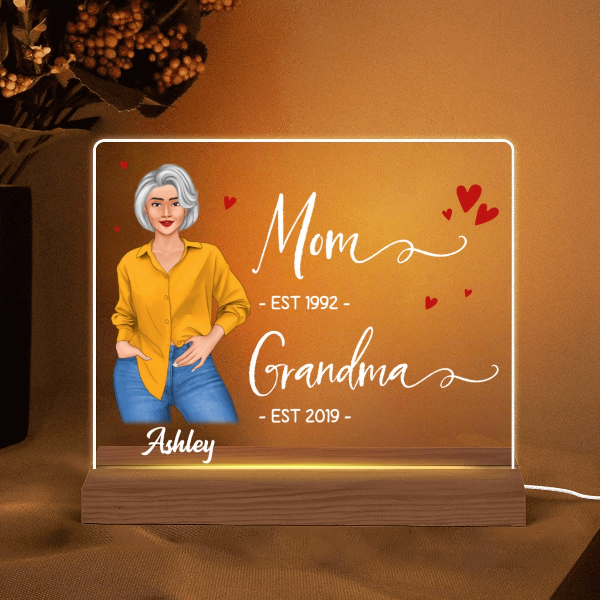 Mom Grandma Est Personalized Acrylic Custom Shape LED Night Light