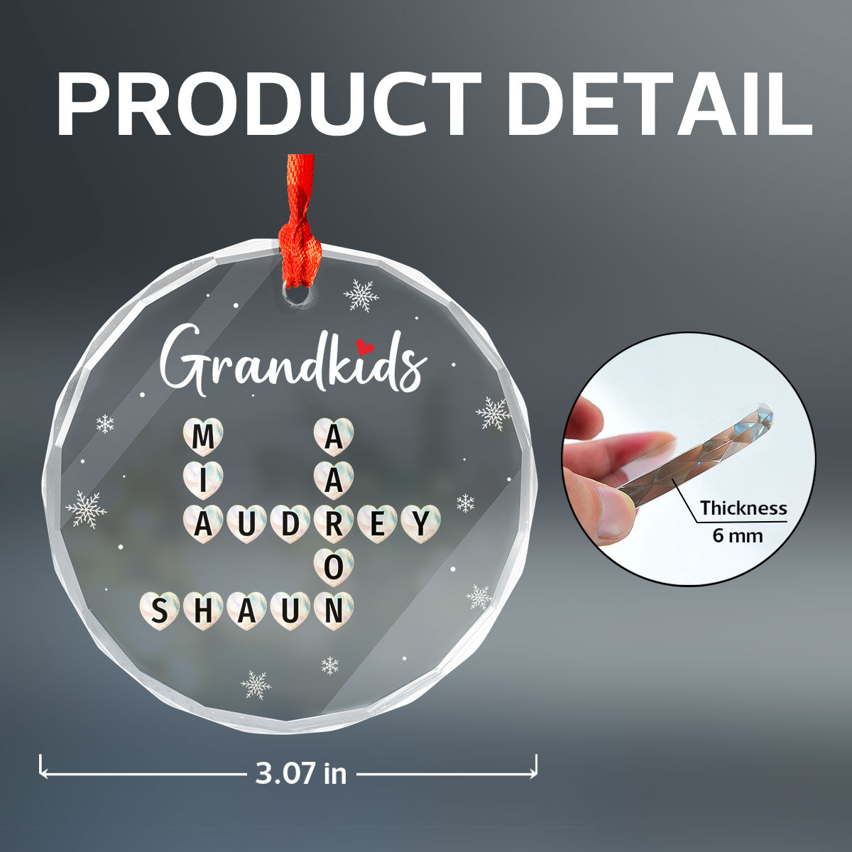 Grandkids Heart Crossword Art Puzzle Personalized Glass Ornament, Gift For Grandma Grandparents