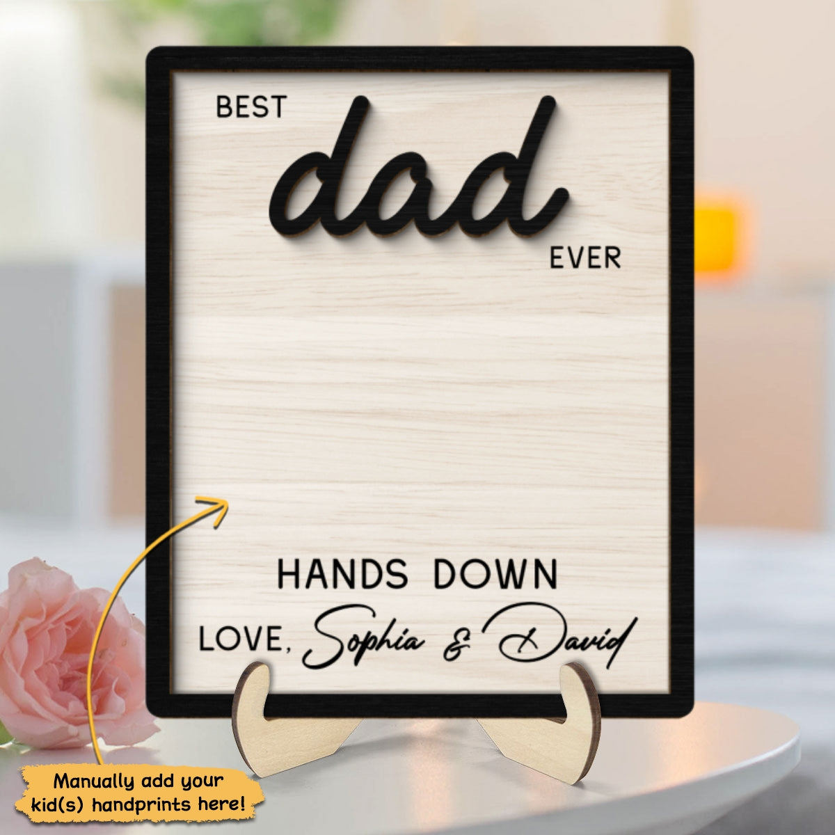 Best Dad Grandpa Ever Hands Down Handprint Handmade Fathers Day Gift Personalized 2-Layer Wooden Plaque