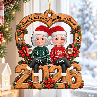Best Friends Are Family We Choose Christmas Vibe - Personalized Wooden Ornament - Christmas Gift For Best Friends, Besties