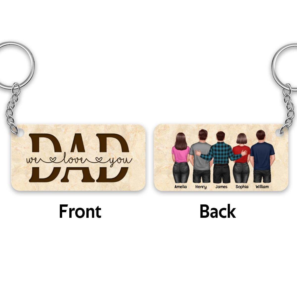 Best Dad Ever Back View Dad And Daughters Sons Personalized Acrylic Keychain