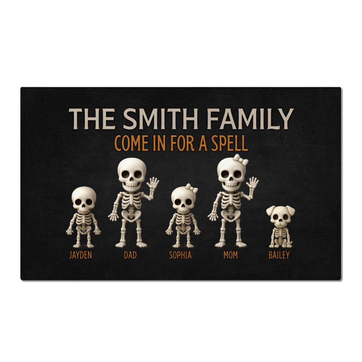 3D Effect Halloween Spooky Funny Skeleton Family - Personalized Doormat