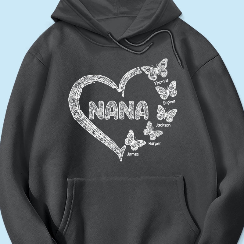 Grandma Lace Pattern Butterflies Heart - Personalized Shirt - Gift For Grandma, Mom