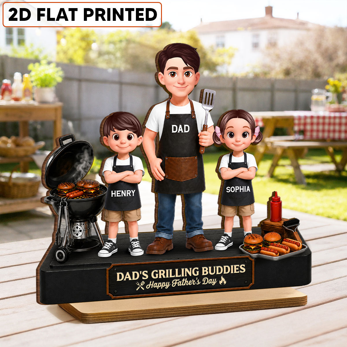 BBQ Dad's Grilling Buddies The Grill Master - Personalized 2-Layered Wooden Plaque - Father's Day Gift For Dad, Husband