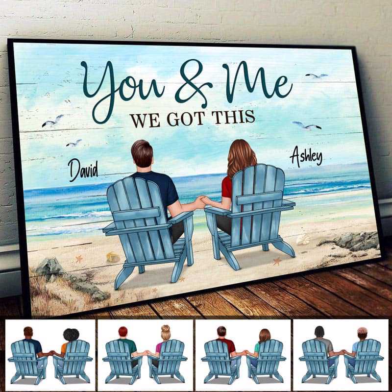 Couple Sitting Beach Landscape You & Me We Got This Personalized Poster, Anniversary Gift For Him, For Her