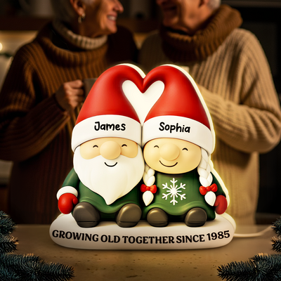 Christmas Gnome Couple Growing Old Together - Personalized Light Box - Gift For Couple