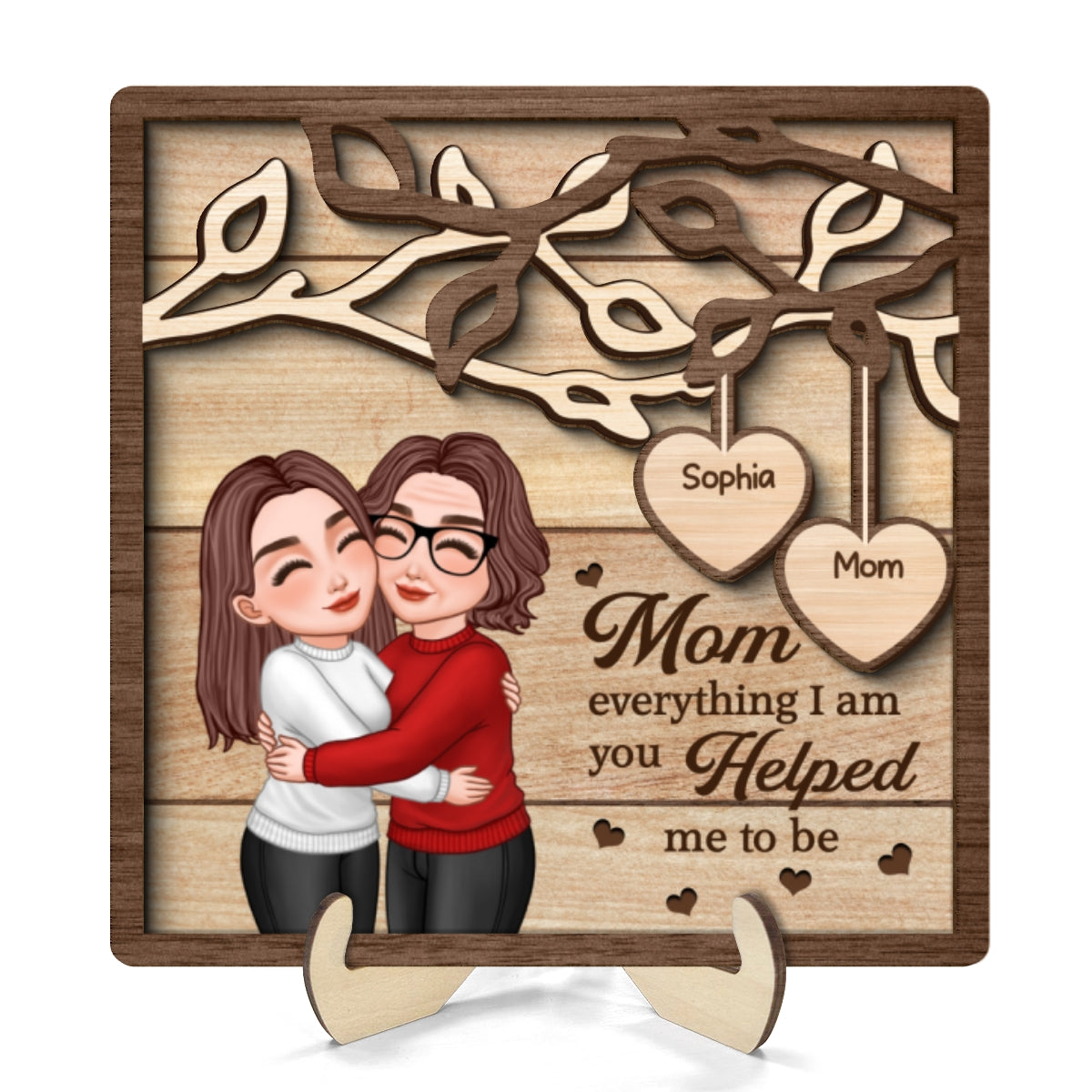 Mom Hugging Daughter Son Under Tree Mother‘s Day Gift For Mom Personalized 2-Layer Wooden Plaque