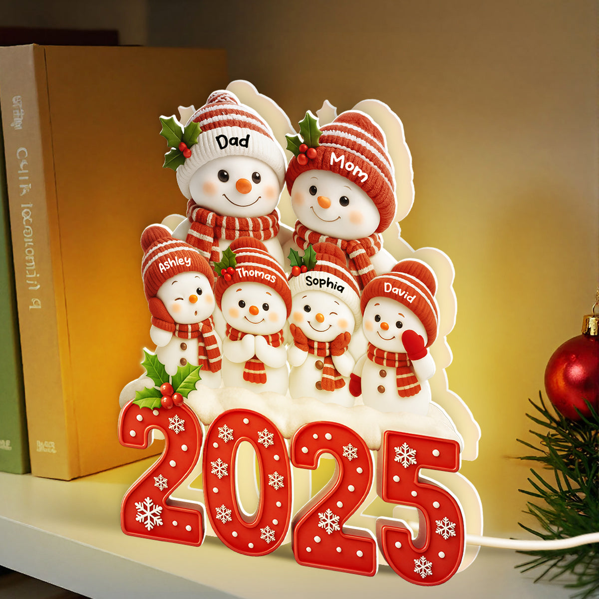 Family Snowman 2025 Togetherness - Personalized Light Box - Cutest Design with 3D Effect - Christmas Gift for Husband, Wife, Christmas Decor