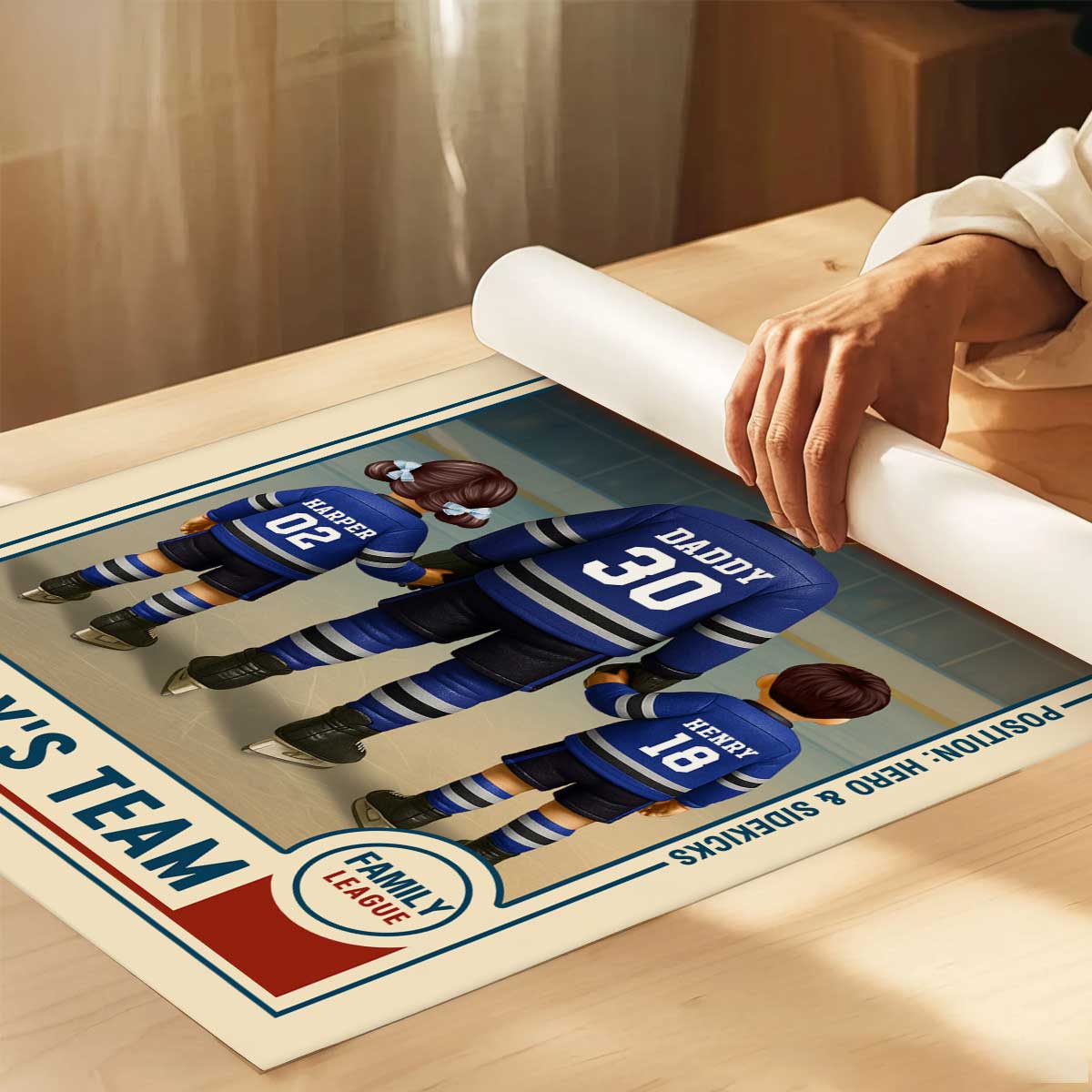 Family League Daddy's Team No. 1 Dad Man & Kids Hockey Retro Personalized Poster