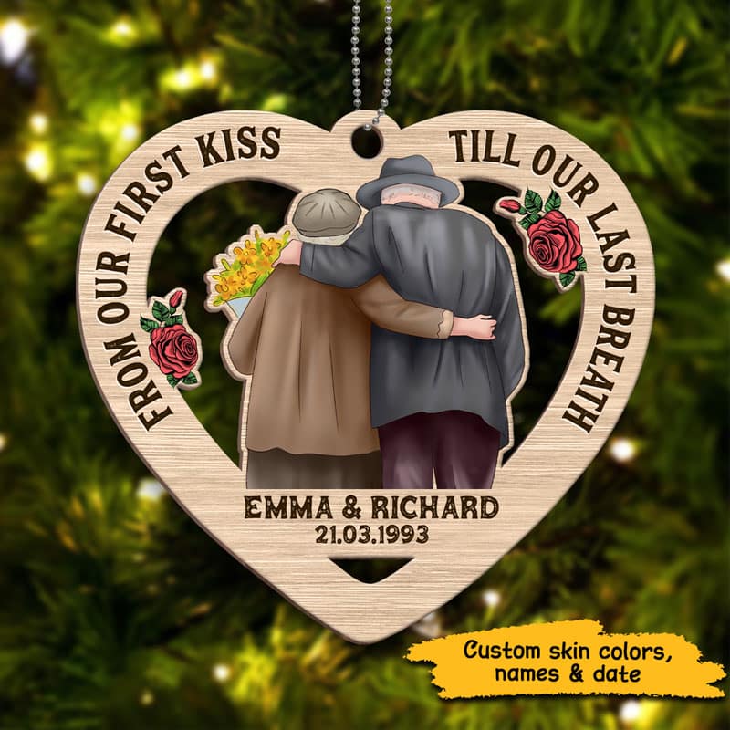 From Our First Kiss Couple Personalized Christmas Wooden Ornament