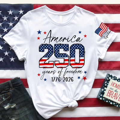 America 250th Anniversary 250 Years Of Freedom 1776 - 2026 - Personalized Sleeve Printed Shirt - Family Matching Shirt, Patriotic Crew Shirt