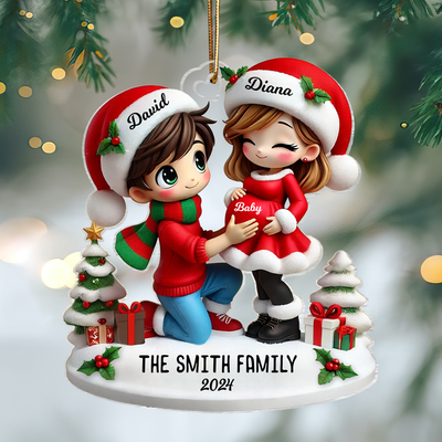 We Are Expecting A Baby Pretty Couple Personalized Acrylic Ornament, Christmas Gift for New Mom, New Dad, Pregnancy Announcement Gift