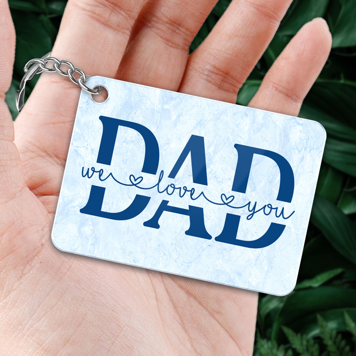 Dad And Kids Under Blue Tree Personalized Acrylic Keychain