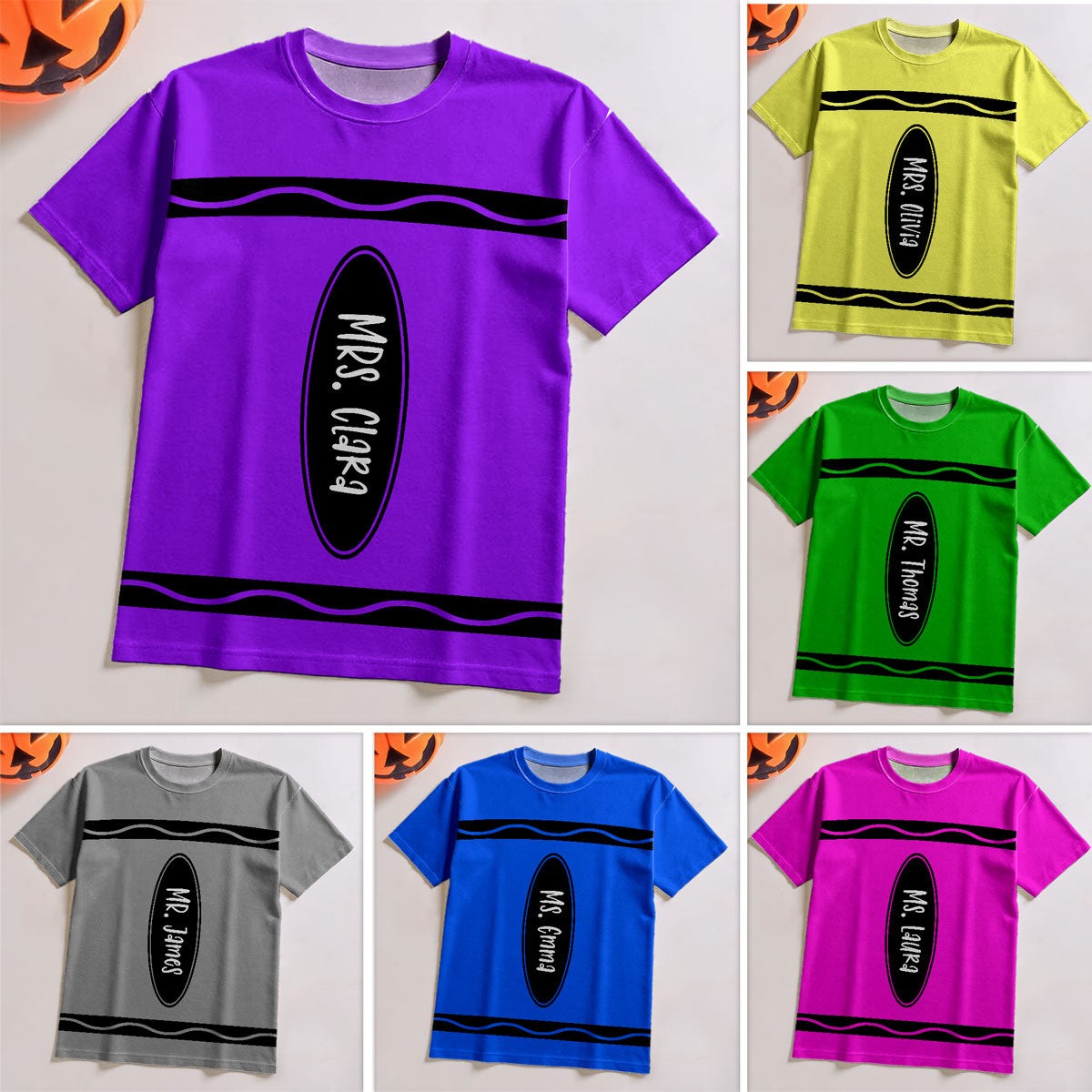Crayon Theme Personalized Group Matching Shirt, Halloween Costume For Teachers