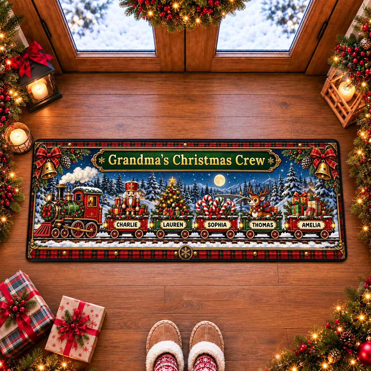 Grandma's Christmas Crew Train - Personalized Runner Rug - Festive Christmas Decor Gift for Grandma