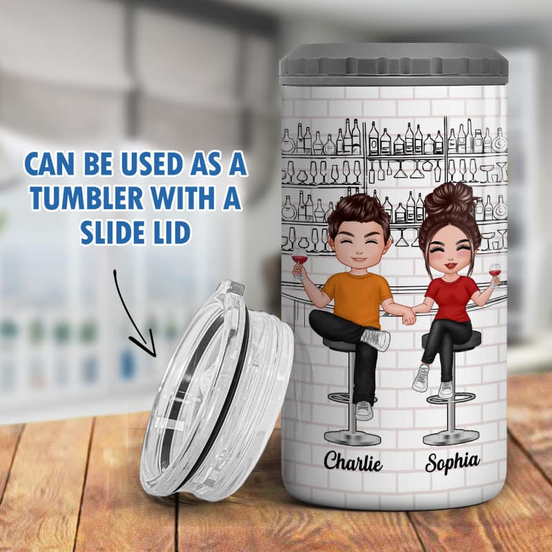 Husband Wife Drinking Buddies Multi Use Tumbler - Personalized 4 In 1 Can Cooler - Christmas Gift For Him For Her