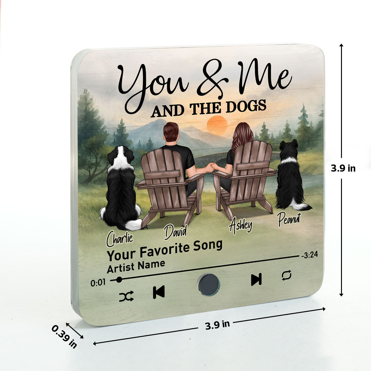 Retro Vintage Couple You Me And The Dogs Mountain Landscape Personalized Music Fridge Magnet