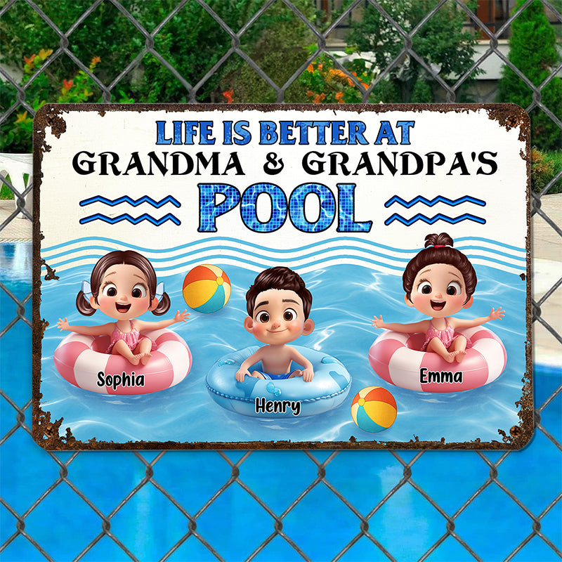 Life is Better at Grandma & Grandpa Pool - Personalized Metal Sign