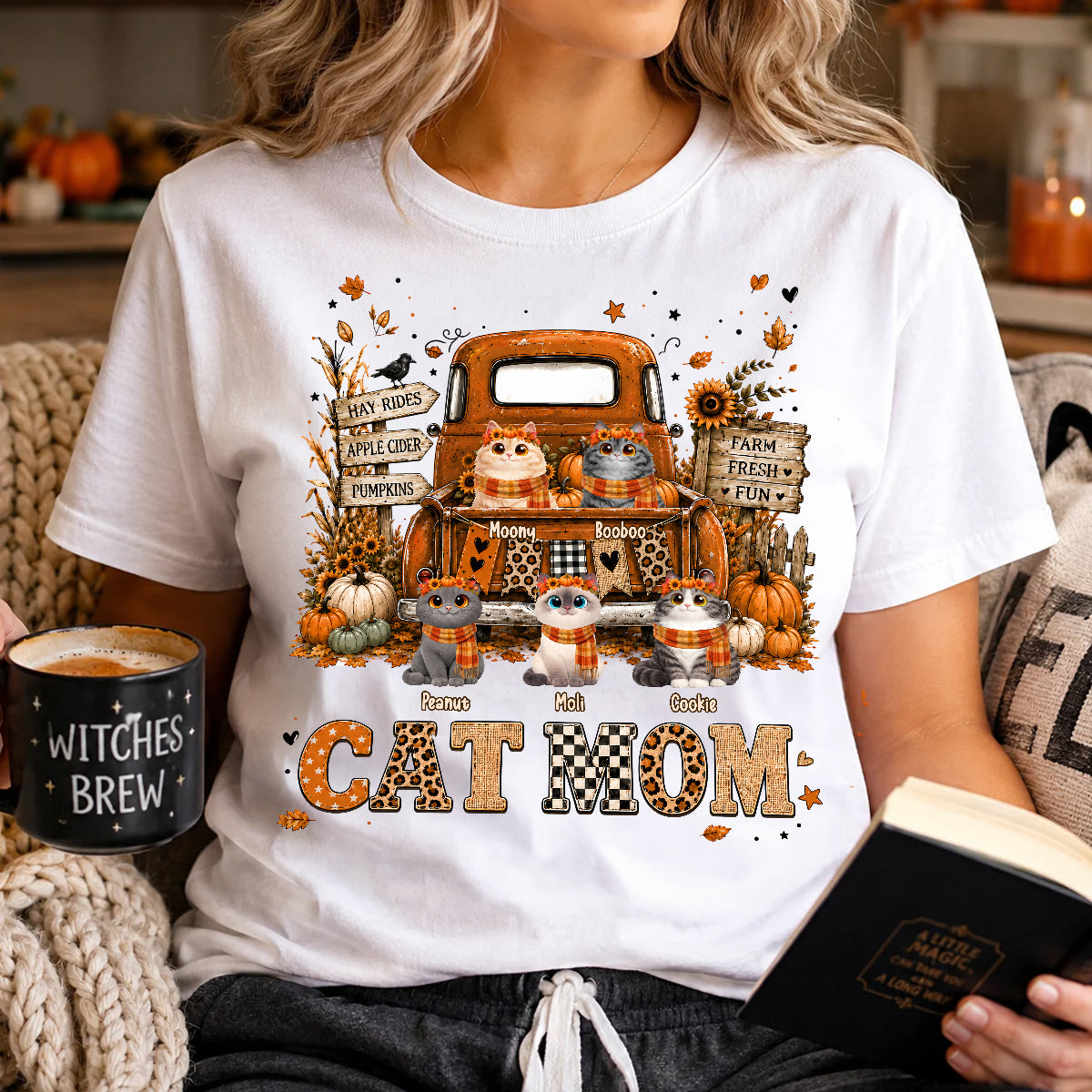 Cat Mom Fall Pickup Truck - Personalized Shirt - Fall Season Gift, Gift For Cat Lovers