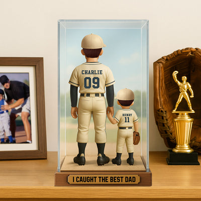 We Caught The Best Dad Baseball Dad & Kids In Display 3D Effect Personalized Acrylic Flat Block Plaque
