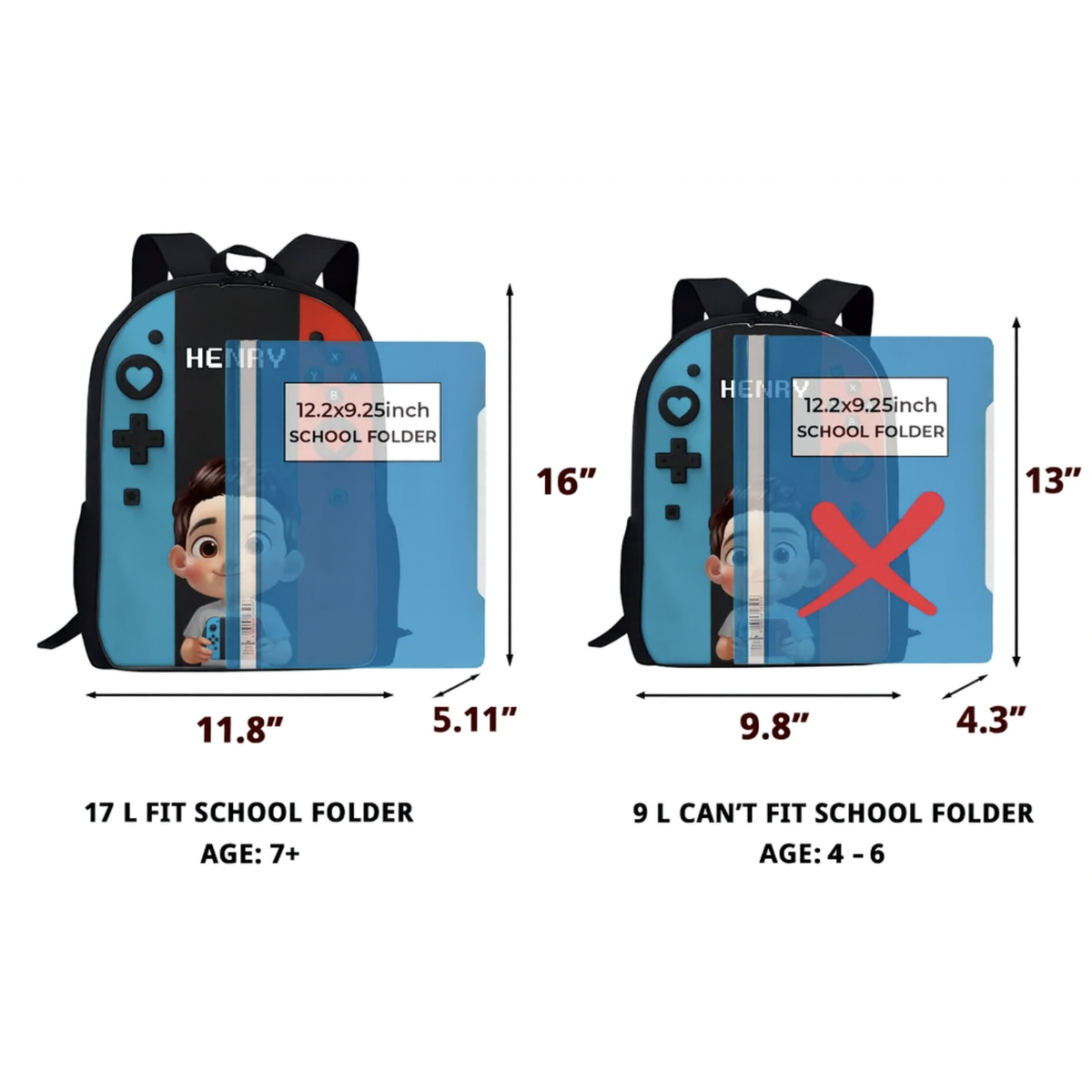 Personalized Gamer Backpack for Boys Girls, Back to School Backpack for Kids (Kid's Name is Optional)