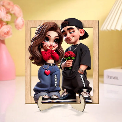 Personalized Y2K Couple 3D Effect Frame 2-Layer Wooden Plaque,  Gift, Anniversary Gift For Him For Her