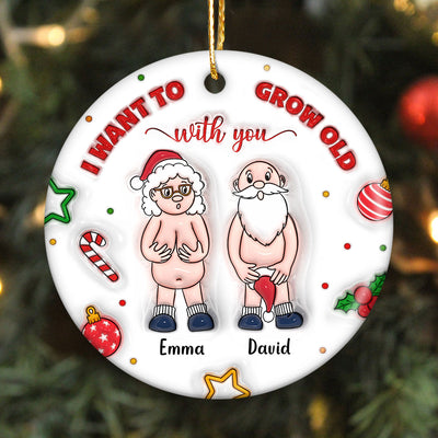3D Inflated I Want to Grow Old With You Personalized Ceramic Circle Ornament