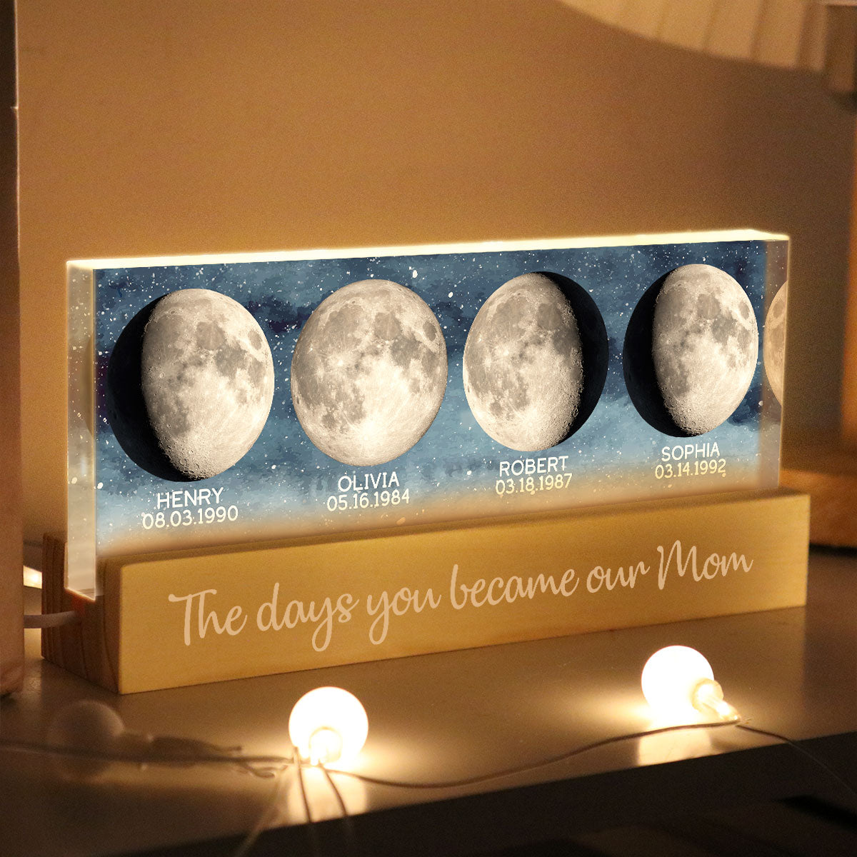 Custom Birth Moon Phase The Day You Become My Mom Personalized Acrylic Block LED Night Light, Gift
