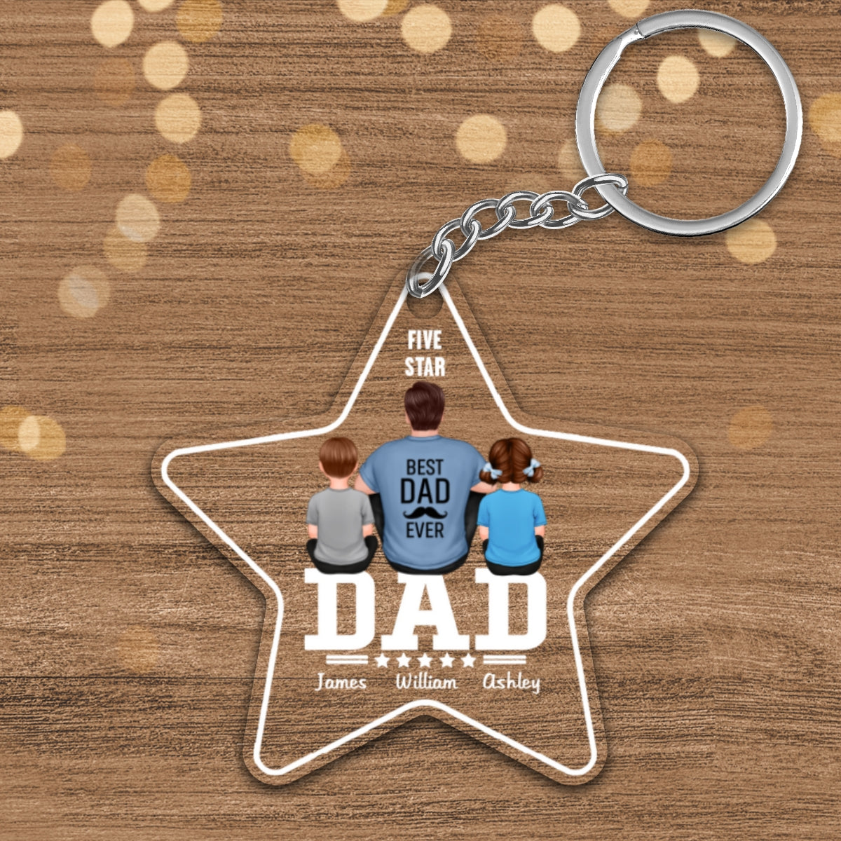 Five - Star Dad Back View Dad And Kids Personalized Acrylic Keychain