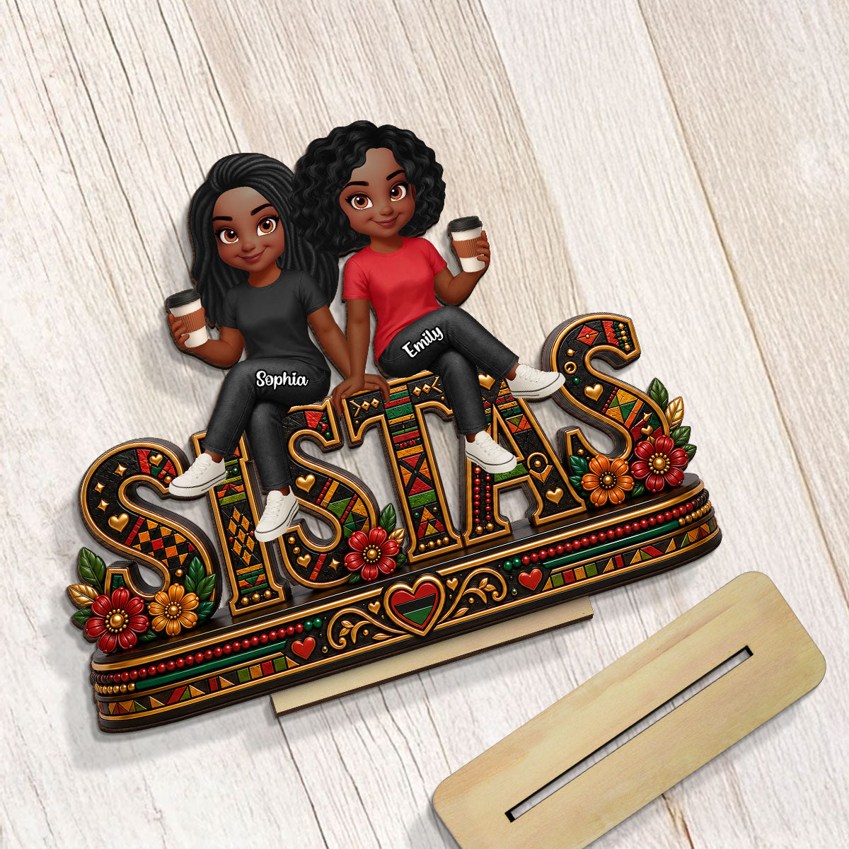 Besties Sisters Sistas Forever - Personalized 2-Layered Wooden Plaque - Birthday Gift, Gift For Best Friends