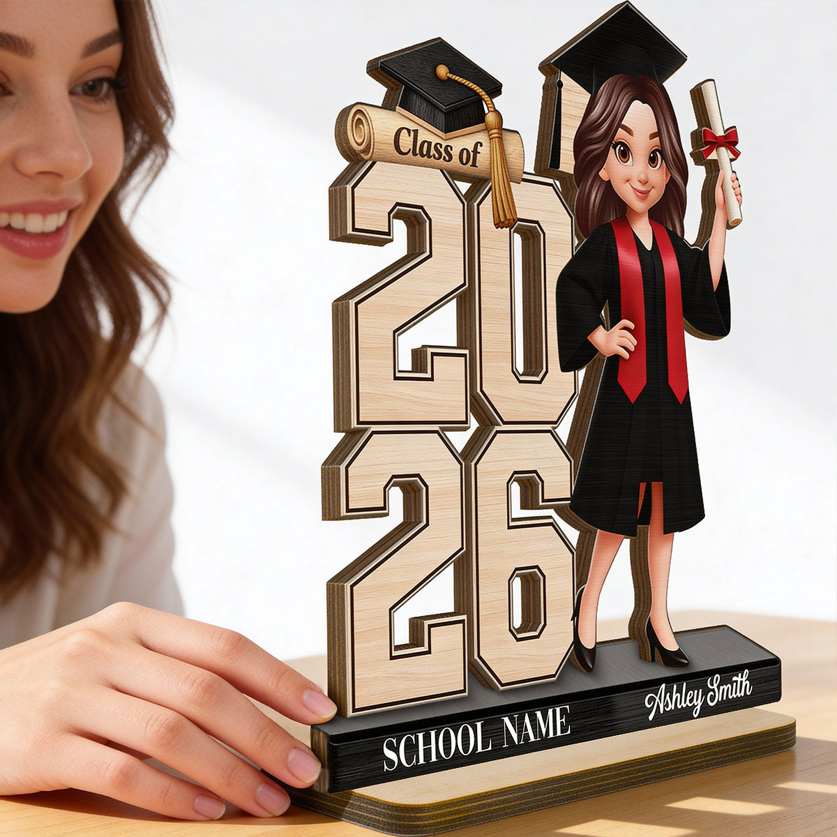 Class Of 2026 2027 Senior 2D Flat - Personalized 2-Layered Wooden Plaque - Graduation Gift For Graduates, Daughter, Son