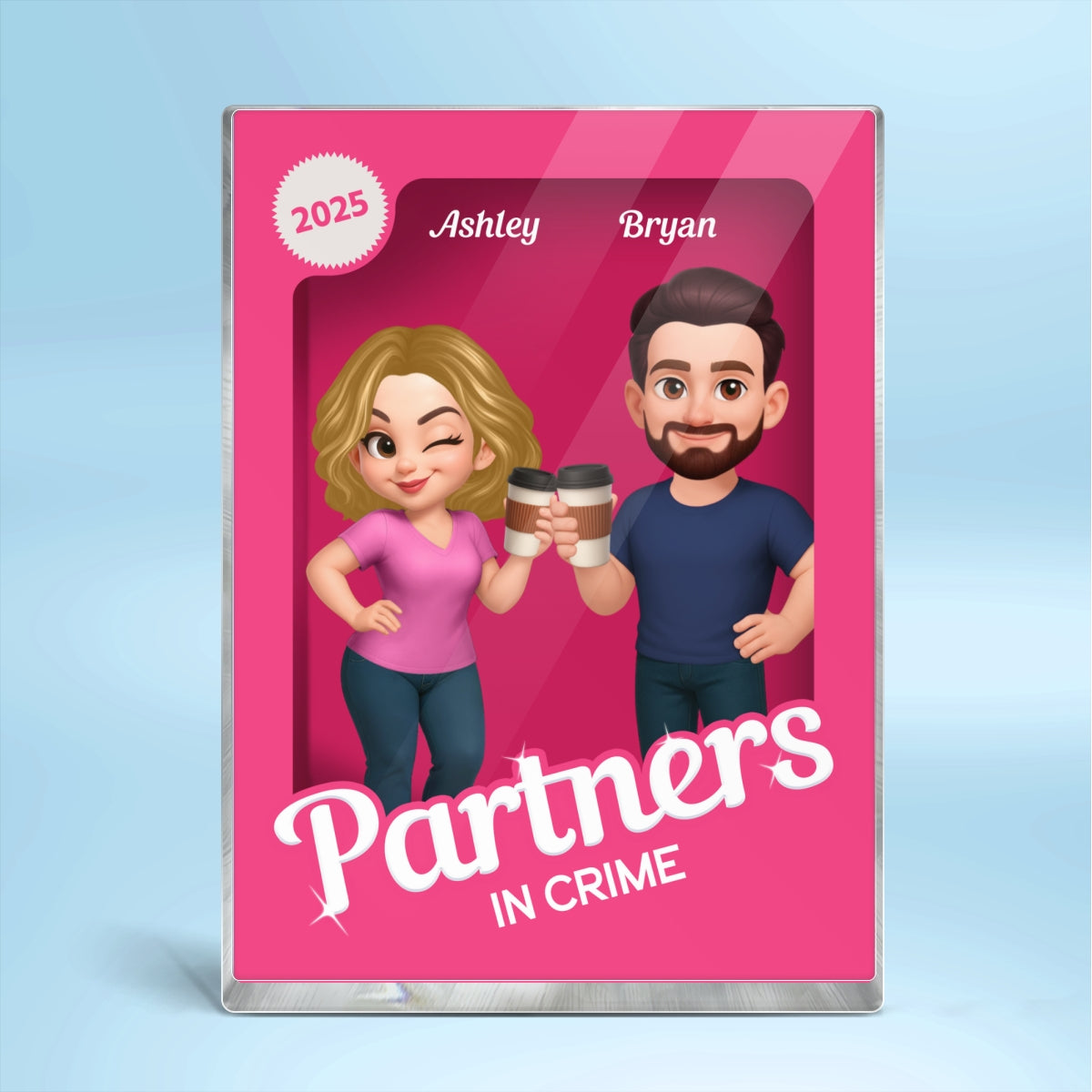 [Men & Women Besties Version] Besties Forever Pink 3D Effect Action Figure Personalized Acrylic Block