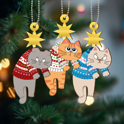 Christmas Cats & Star Personalized Wooden Ornament