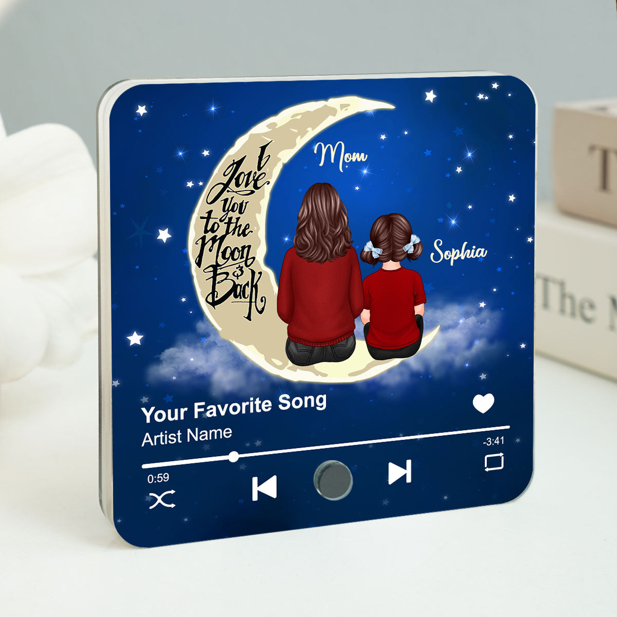 Mom & Son Daughter I Love You To The Moon And Back Personalized Music Fridge Magnet