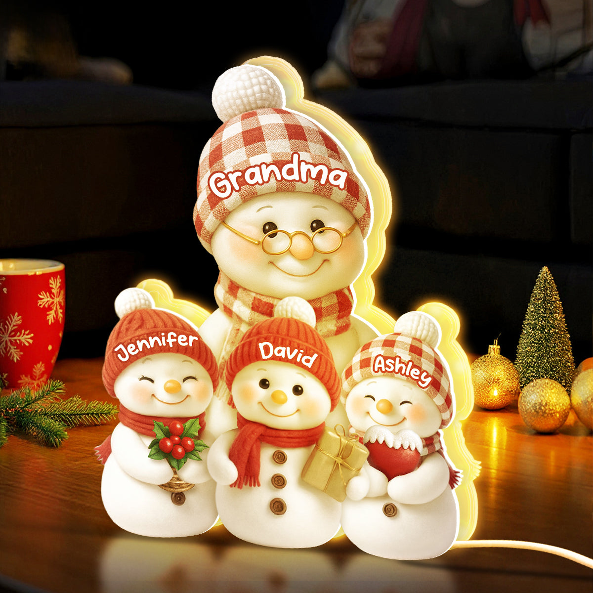 Snowman Grandma & Grandkids Together - Personalized Light Box - Christmas Gift for Grandma