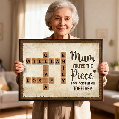 Mum You're The Piece That Holds Us All Together Crossword Puzzle Art - Personalised Poster - Mother's Day Gift for Mum
