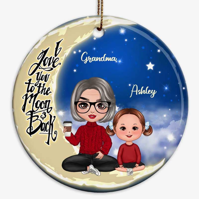 Doll Grandma Grandkids On Moon Personalized Circle Ornament