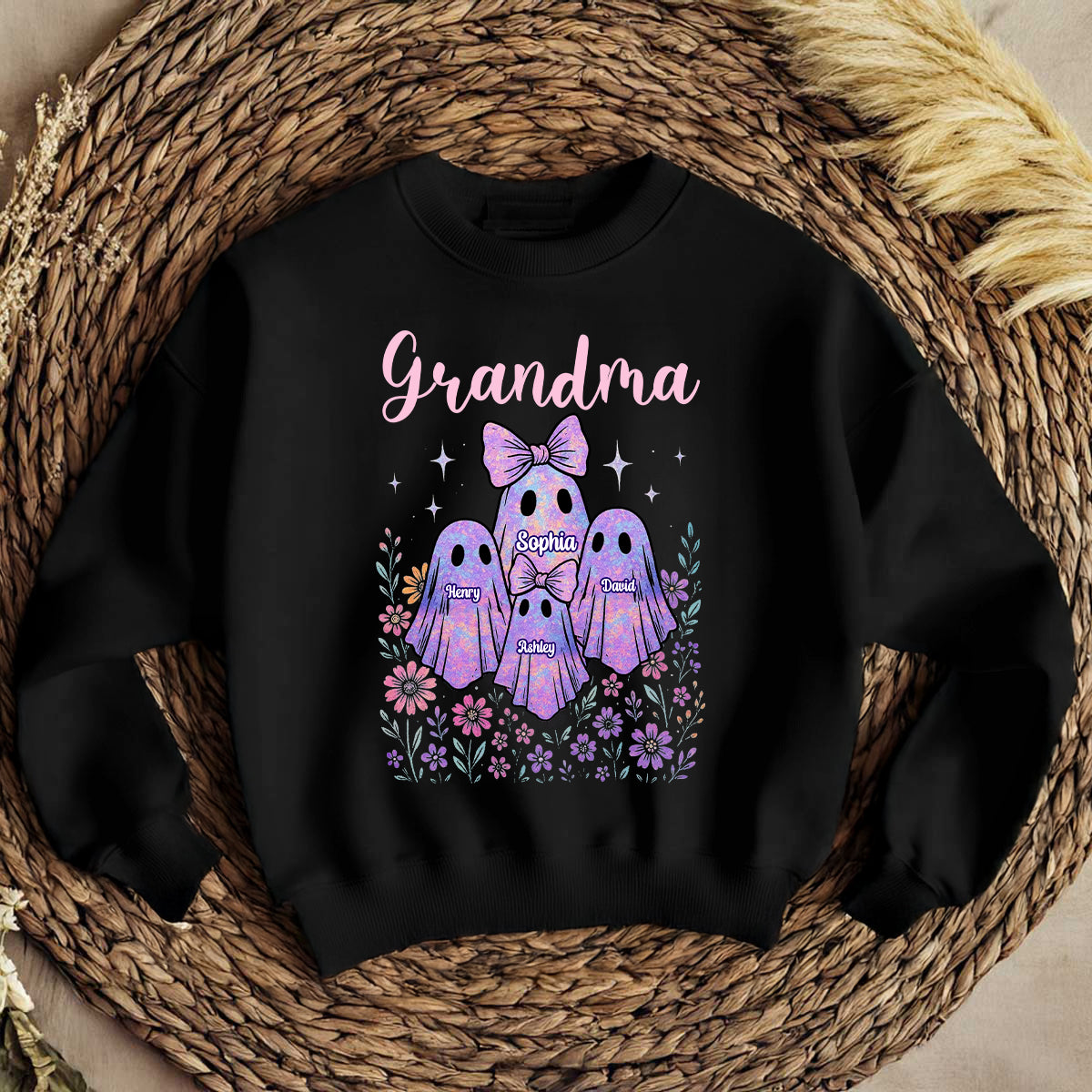 Grandma Mom Iridescent Cute Ghost Personalized Sweatshirt, Halloween Gift